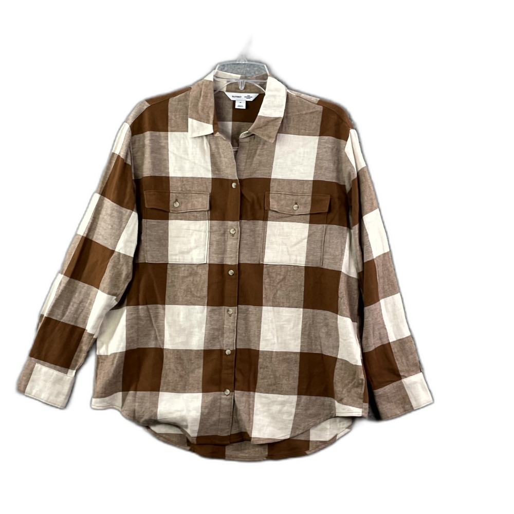 Old Navy‎ The Boyfriend Flannel Shirt Womens M Plaid Button Up Academia Preppy